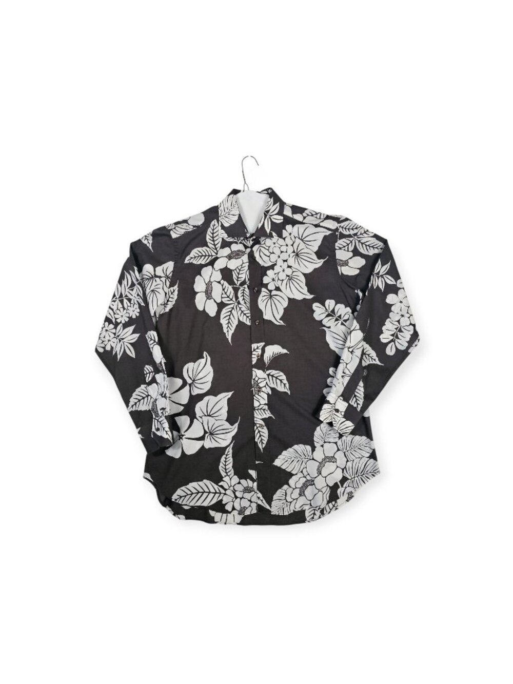 Etro Milano Floral Button Up Shirt Mens 42 Dark Brown White Long Sleeve